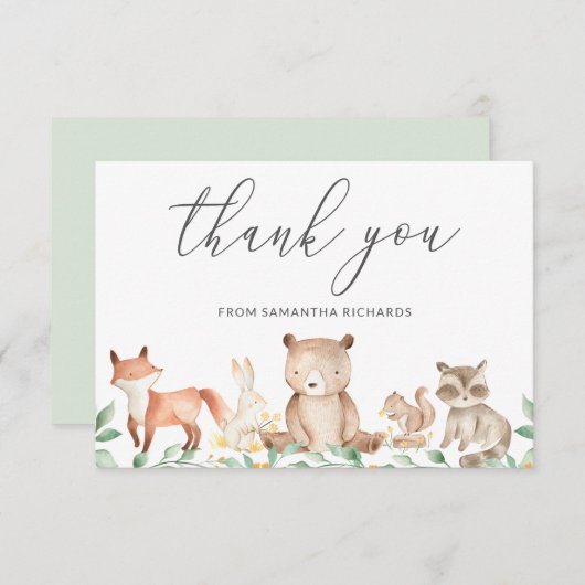 Niedliches Geschlecht neutrale Woodland-Tiere Kind Dankeskarte (Vorne/Hinten)