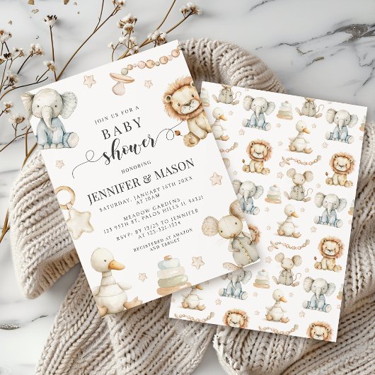 Niedliches geschlechtsneutrales Kinderzimmer Tierb Einladung