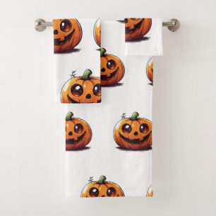 Niedliches, geschnitztes Halloween-Kürbis-Cartoon- Badhandtuch Set