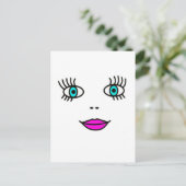 Niedliches Gesicht Big Eyelashes Funny Cartoon Gra Postkarte (Stehend Vorderseite)