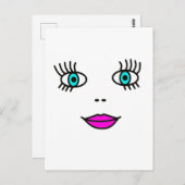 Niedliches Gesicht Big Eyelashes Funny Cartoon Gra Postkarte (Vorne/Hinten)