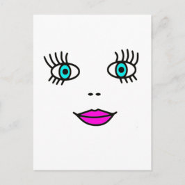 Niedliches Gesicht Big Eyelashes Funny Cartoon Gra Postkarte
