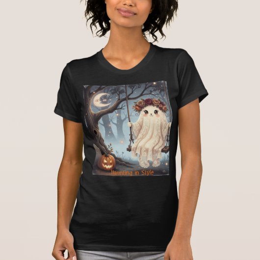 Niedliches Gespenst auf Swing Halloween Haunting T-Shirt (Vorderseite)