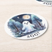 Niedliches Gespenst Geist im Wald Halloween Runder Pappuntersetzer (Angewinkelt)