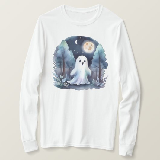 Niedliches Gespenst Geist im Wald Longsleeve  T-Shirt (Design vorne)