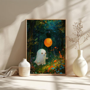 Niedliches Gespenst mit einem Ballon verzaubert Ha Poster