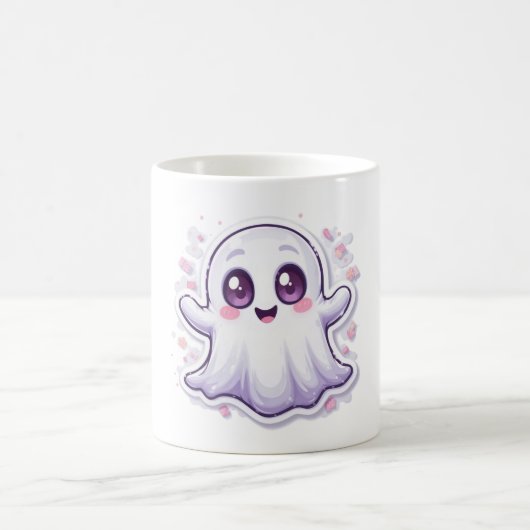 Niedliches Gespenst mit Tasse "Glows Augen" Kawaii (Mittel)