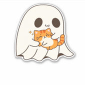 Niedliches Gespenst und Katze, Halloween Classic T Aufkleber (Vorderseite)