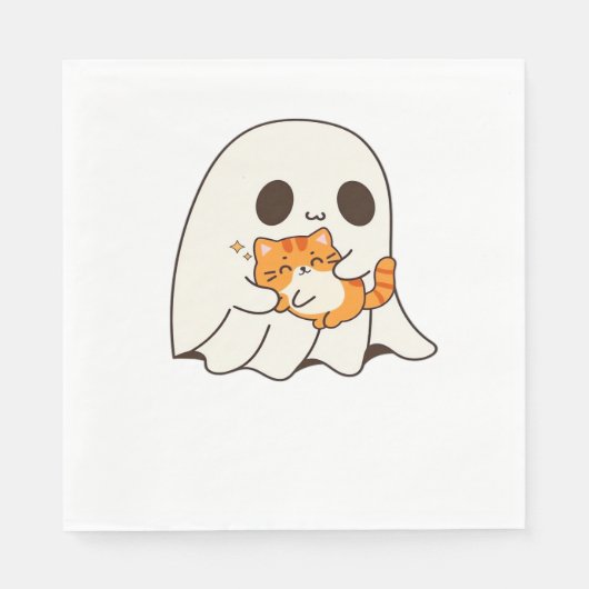 Niedliches Gespenst und Katze, Halloween Classic T Serviette (Vorderseite)