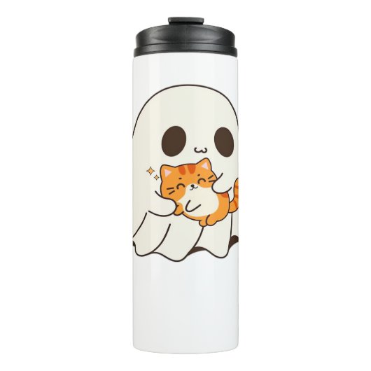 Niedliches Gespenst und Katze, Halloween Classic T Thermosbecher (Vorderseite)