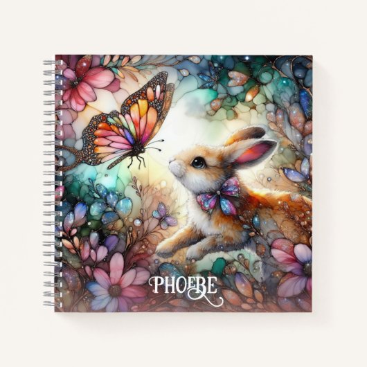 Niedliches gestanztes Glas - Bunny Floral Pink Nam Notizblock (Vorderseite)