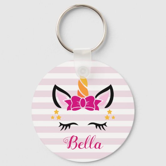 Niedliches gestreiftes Einhorn mit Schlüsselanhäng Schlüsselanhänger (Vorderseite)
