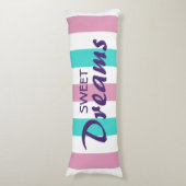 Niedliches gestreiftes rosa und türkisfarbenes Mus Seitenschläferkissen (Vorderseite Vertikal)