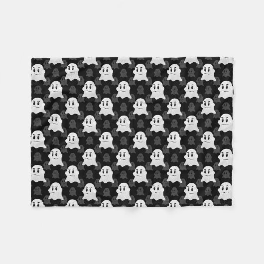 Niedliches Ghost-Block Schwarz-weißes Druckdesign- Fleecedecke (Vorderseite (Horizontal))