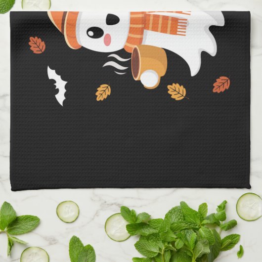 Niedliches Ghost Drink Eiskaffee Halloween Geschirrtuch (Gefaltet)