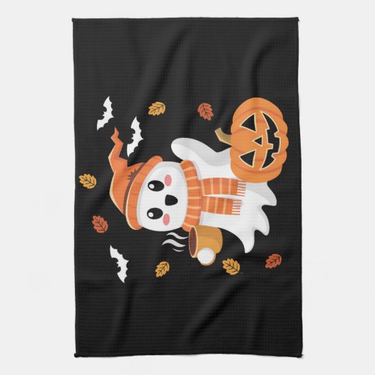 Niedliches Ghost Drink Eiskaffee Halloween Geschirrtuch (Vertikal)