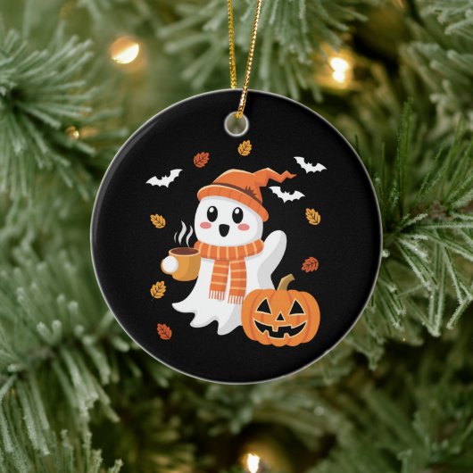 Niedliches Ghost Drink Eiskaffee Halloween Keramik Ornament (Baum)