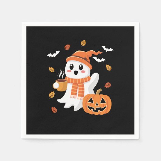 Niedliches Ghost Drink Eiskaffee Halloween Serviette (Vorderseite)