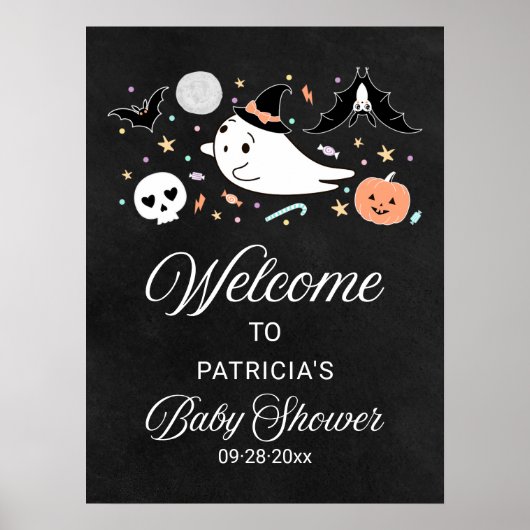 Niedliches Ghost Halloween Baby Dusche Begrüßungsz Poster (Vorne)