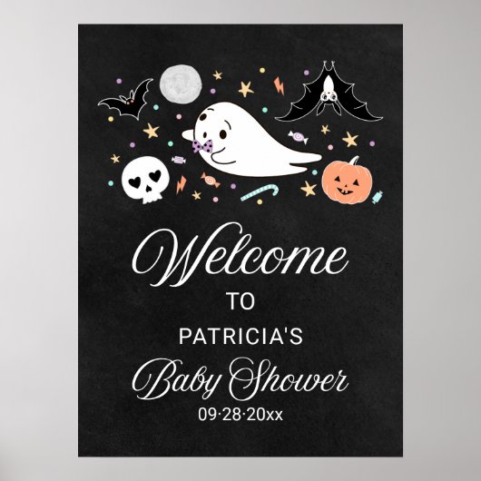Niedliches Ghost Halloween Baby Dusche Begrüßungsz Poster (Vorne)