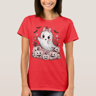 Niedliches Ghost Halloween Kawaii Pumpkin & Bat De T-Shirt