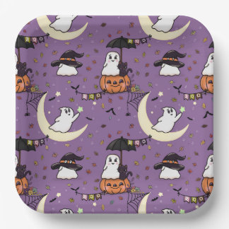 Niedliches Ghost-Halloween-Muster Pappteller