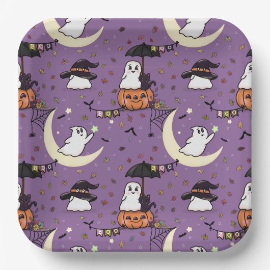Niedliches Ghost-Halloween-Muster Pappteller (Vorderseite)