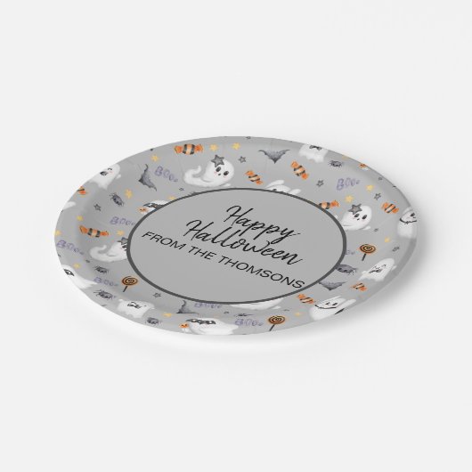 Niedliches Ghost Halloween-Muster Pappteller (Schrägansicht)
