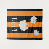 Niedliches Ghost Halloween Orange Black Strip Hint Wandteppich (Vorderseite (Horizontal))