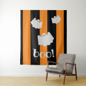 Niedliches Ghost Halloween Orange Black Strip Hint Wandteppich (Beispiel)