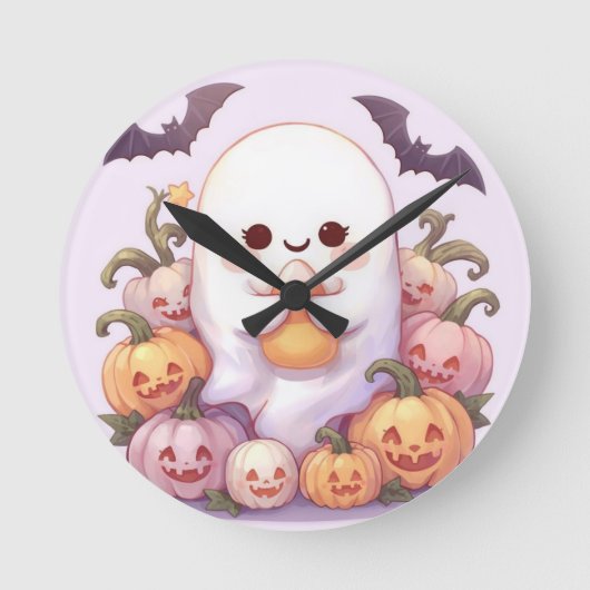 Niedliches Ghost Halloween Wall Clock - Spooky Dek Runde Wanduhr (Vorderseite)