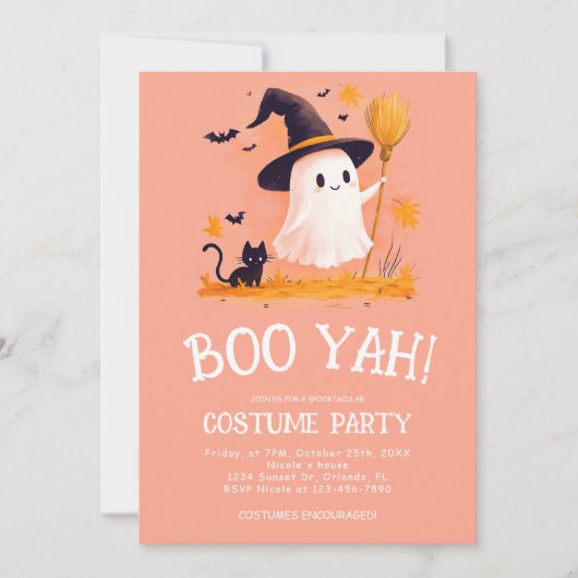 Niedliches Ghost-Hexe Kids Halloween-Kostüm-Party Einladung (Vorderseite)
