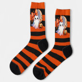 Niedliches Ghost Orange & Black Strip Halloween Socken (Linkes Detail)