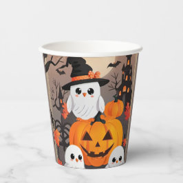 Niedliches Ghost-Owls & Pumpkins Spooky-Halloween- Pappbecher
