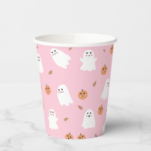 Niedliches Ghost-Pink-Pink-Halloween-Muster Pappbecher (Links)