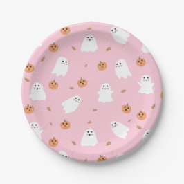 Niedliches Ghost-Pink-Pink-Halloween-Muster Pappteller