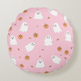 Niedliches Ghost-Pink-Pink-Halloween-Muster Rundes Kissen