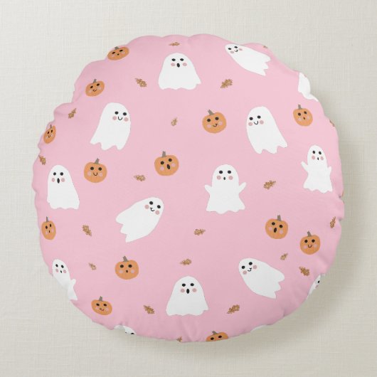Niedliches Ghost-Pink-Pink-Halloween-Muster Rundes Kissen (Vorderseite)