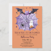 Niedliches Ghost Pumpkin Bat Spider Web-Halloween- Einladung (Vorderseite)