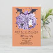 Niedliches Ghost Pumpkin Bat Spider Web-Halloween- Einladung (Stehend Vorderseite)