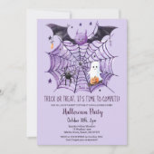 Niedliches Ghost Pumpkin Bat Spider Web-Halloween- Einladung (Vorderseite)