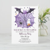 Niedliches Ghost Pumpkin Bat Spider Web-Halloween- Einladung (Stehend Vorderseite)