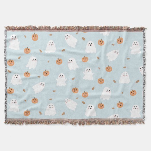 Niedliches Ghost & Pumpkin Blue Halloween-Muster Decke (Vorderseite)