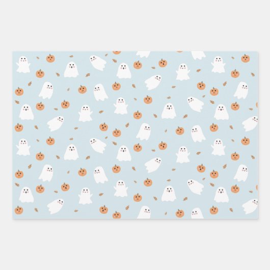 Niedliches Ghost & Pumpkin Blue Halloween-Muster Geschenkpapier Set (Vorderseite 2)
