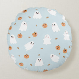 Niedliches Ghost & Pumpkin Blue Halloween-Muster Rundes Kissen