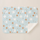 Niedliches Ghost & Pumpkin Blue Halloween-Muster Sherpadecke (Vorderseite (Horizontal))