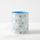Niedliches Ghost & Pumpkin Blue Halloween-Muster Tasse (Zentrum)