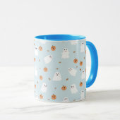 Niedliches Ghost & Pumpkin Blue Halloween-Muster Tasse (VorderseiteRechts)