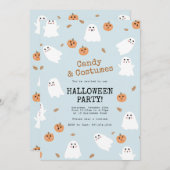 Niedliches Ghost & Pumpkin Blue Halloween-Party Einladung (Vorne/Hinten)