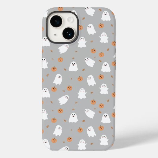Niedliches Ghost & Pumpkin Graues Halloween-Muster Case-Mate iPhone Hülle (Rückseite)